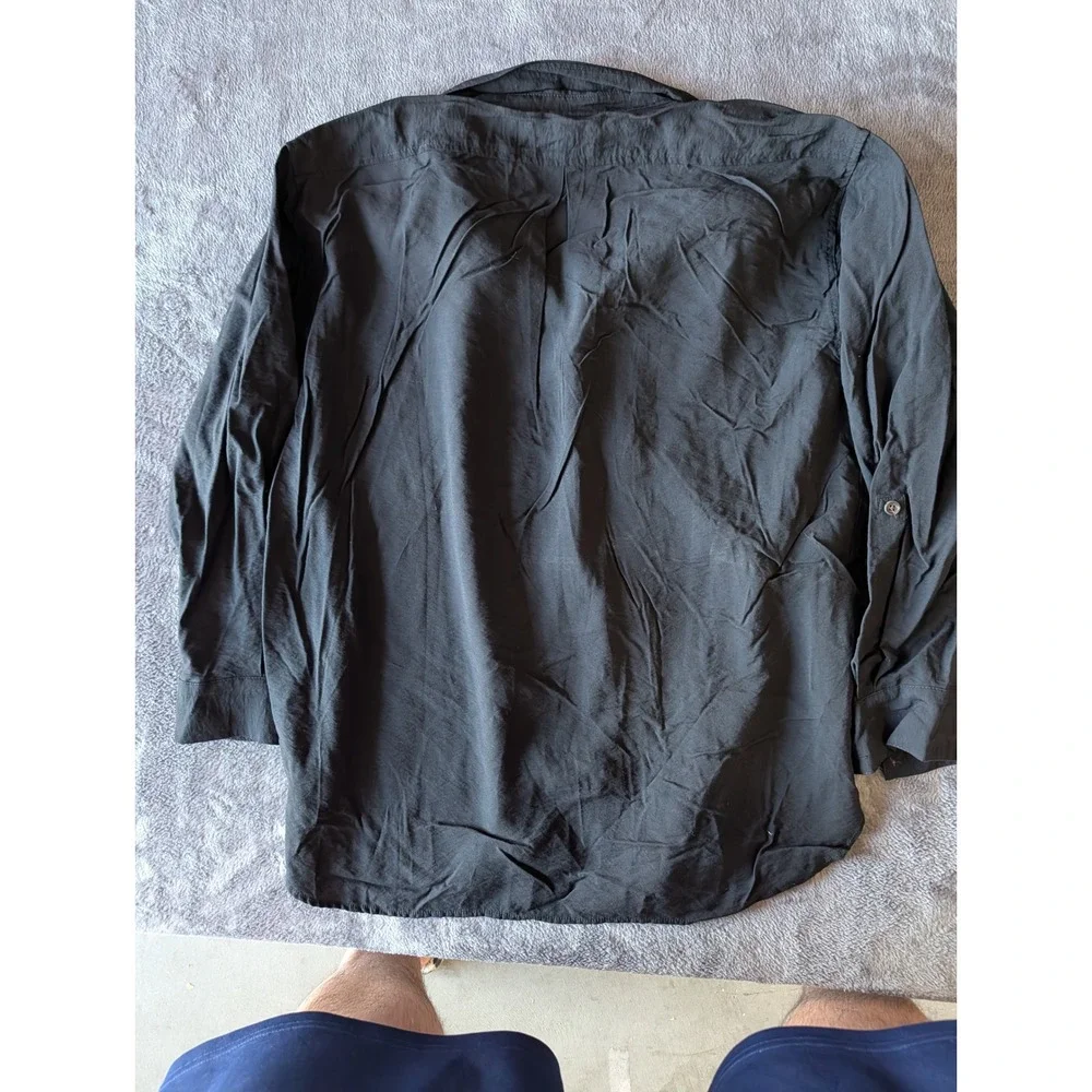 Banana Republic Mens Small Black Rayon Utility Button Down Shirt Long Sleeve